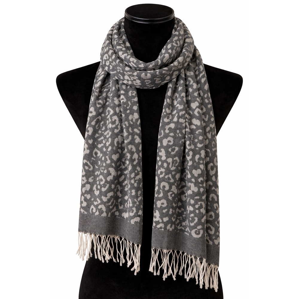 Pashmire Brand Womens Scarf Rectangular Gray Animal Print Metallic 26" W x 78" L